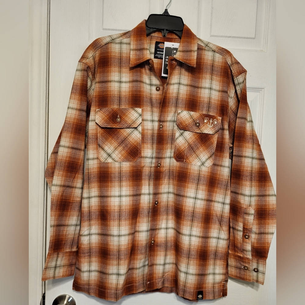 Dickies Skate Ronnie Sandoval Brushed Flannel Shirt  Burnt Ombre Shirt XS NWT